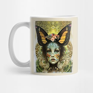 Pretty fantasy art imaginative creative girl flowers and butterflies Mug